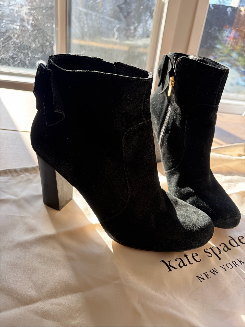 kate spade Black Suede Ankle Booties with Side Zip